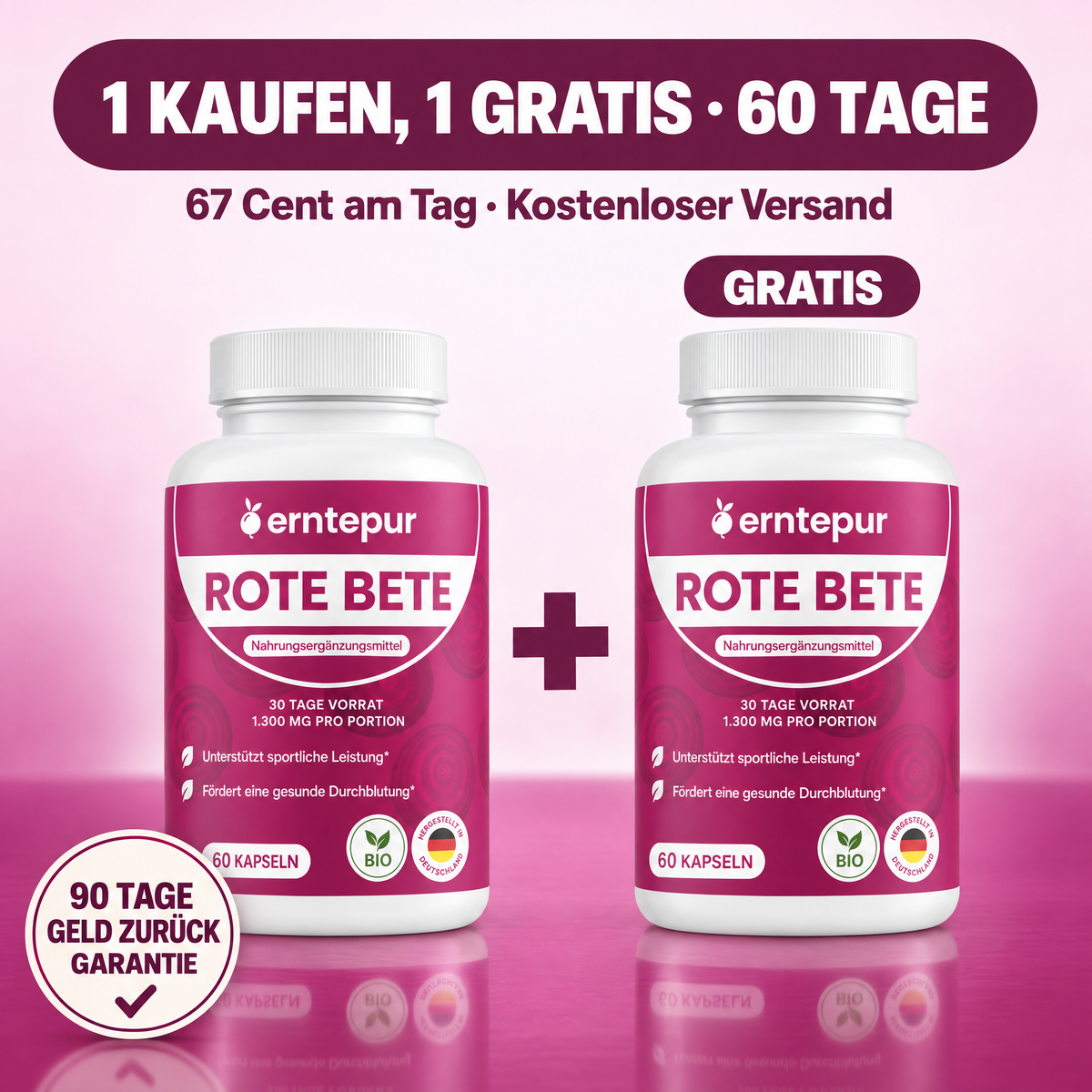 1 kaufen, 1 gratis · 60 Tage · 67 Cent am Tag
